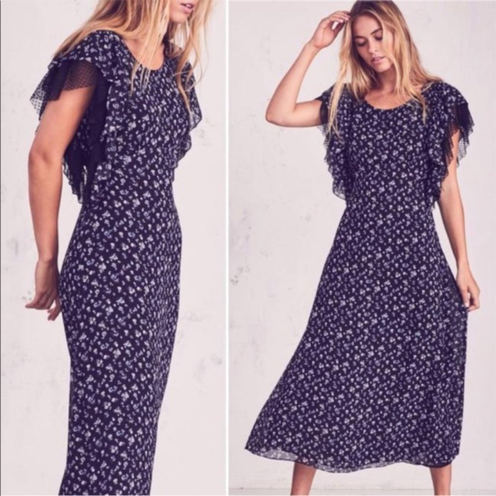 LoveShackFancy Floral Silk Georgette Midi Dress - Picture 1 of 9